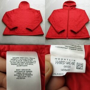 Mountain Hardwear Jacket Womens Large Red Hooded Insulated Full Zip Puffer‎